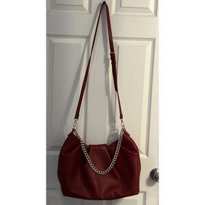 Vintage Large‎ Red Faux Leather Purse Handbag "Glitzy"